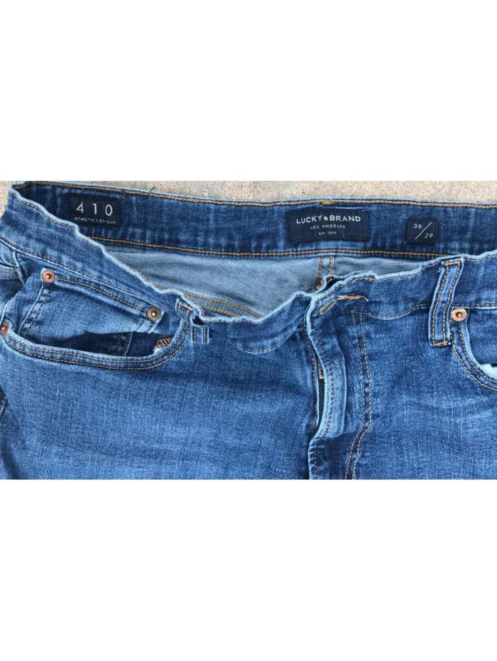 Lucky Brand 410 Athletic Slim Jeans Mens 38x29 Medium Wash Denim Casual Stretch